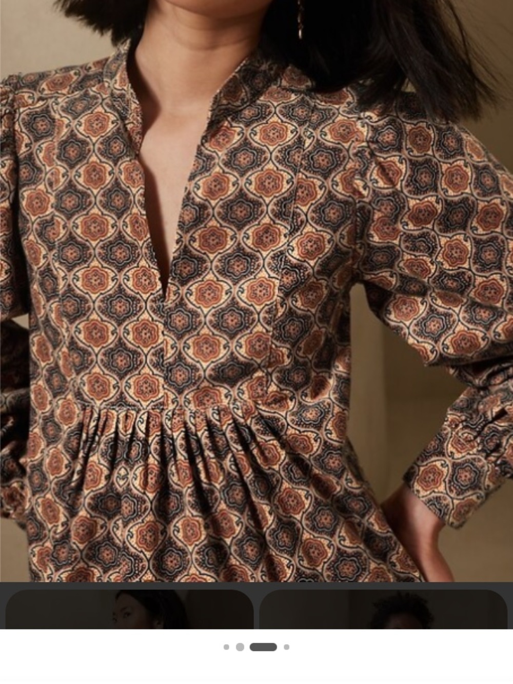 Banana Republic Brown and Cream Floral-Print Puff Sleeve Dress